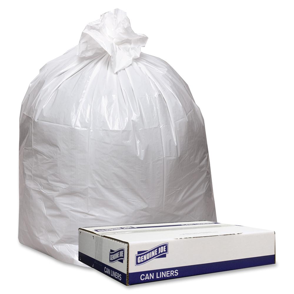 Genuine Joe Low Density White Can Liners - 33 gal Capacity - 33" Width x 39" Length - 0.90 mil (23 Micron) Thickness - Low Density - White - 100/Carton - Industrial Trash - Recycled. Picture 2