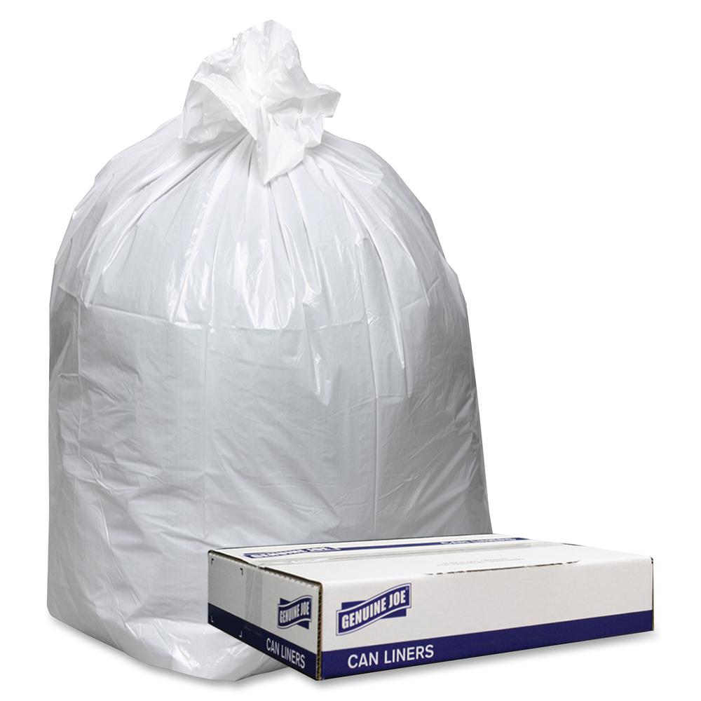 Genuine Joe Low Density White Can Liners - 60 gal Capacity - 38" Width x 58" Length - 0.90 mil (23 Micron) Thickness - Low Density - White - 100/Carton - Can, Waste Disposal - Recycled. Picture 2