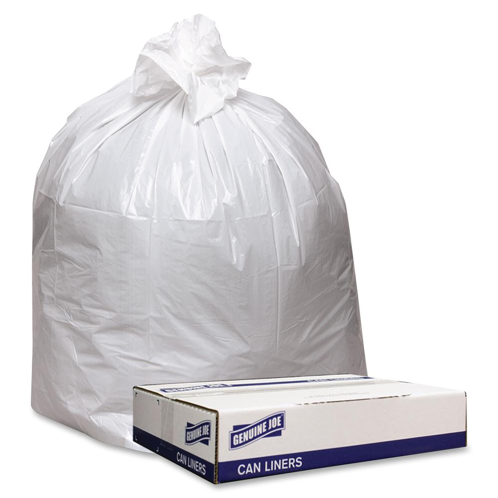 Genuine Joe Low Density White Can Liners - 45 gal Capacity - 40" Width x 46" Length - 0.90 mil (23 Micron) Thickness - Low Density - White - 100/Carton - Industrial Trash - Recycled. Picture 3