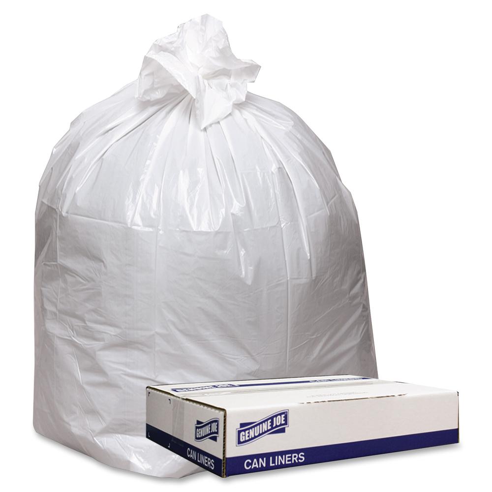 Genuine Joe Low Density White Can Liners - 56 gal Capacity - 43" Width x 47" Length - 0.90 mil (23 Micron) Thickness - Low Density - White - 100/Carton - Industrial Trash - Recycled. Picture 2