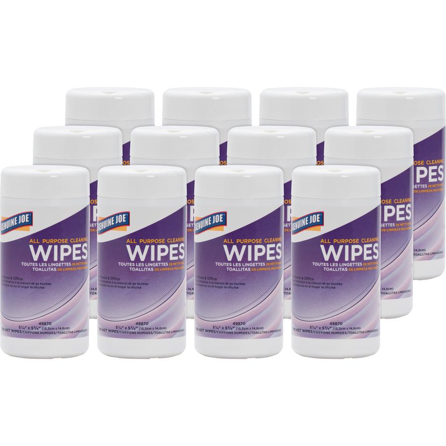 Genuine Joe All Purpose Cleaning Wipes - 5.88" Length x 5.13" Width - 100 / Canister - 12 / Carton - Pre-moistened, Non-abrasive, Non-toxic, Soft - Multi. Picture 7