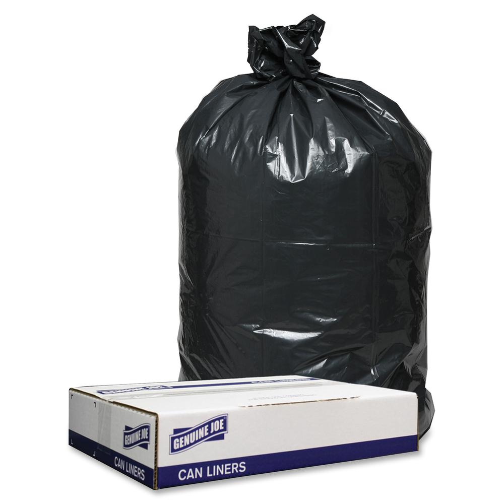 Genuine Joe Low Density Black Can Liners - 33 gal Capacity - 33" Width x 39" Length - 1.20 mil (30 Micron) Thickness - Low Density - Black - 100/Carton - Can - Recycled. Picture 2