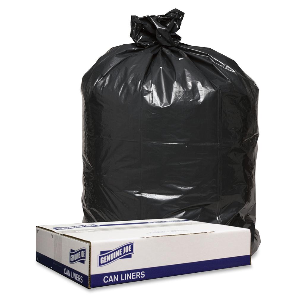 Genuine Joe Low Density Black Can Liners - 43" Width x 47" Length - 1.60 mil (41 Micron) Thickness - Low Density - Black - 100/Carton - Can - Recycled. Picture 2