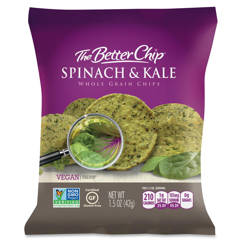 The Better Chip Spinach/Kale Chips - Gluten-free - Spinach & Kale - Bag - 1.50 oz - 27 / Carton. Picture 3