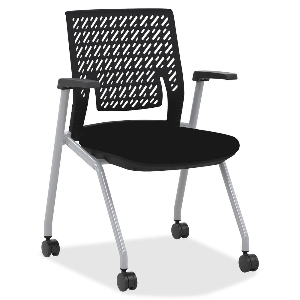 Mayline Thesis - Flex Back, Arms - Black Seat - Black Poly Back - Gray Frame - Four-legged Base - 18.25" Seat Width x 17.50" Seat Depth - 22.3" Width x 21.3" Depth x 33" Height - 2 / Carton. Picture 3