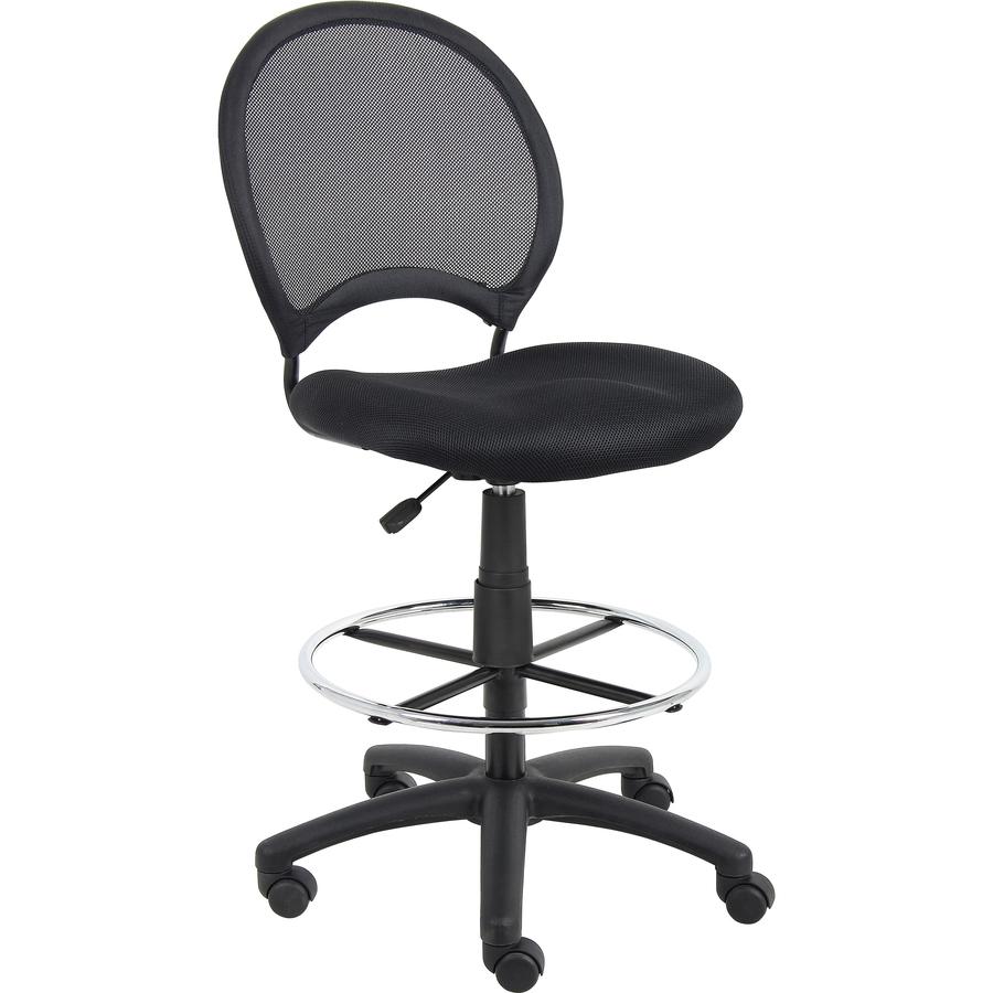 Boss B16215 Drafting Chair - Black Mesh Seat - Black Ballistic Nylon, Metal Back - Black, Chrome Nylon Frame - 5-star Base - 1 Each. Picture 9