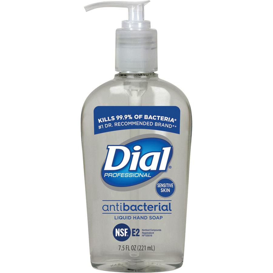 Dial Sensitive Skin Antibacterial Liquid Hand Soap - 7.5 fl oz (221.8 mL) - Pump Bottle Dispenser - Hand, Skin - Clear - 12 / Carton. Picture 2
