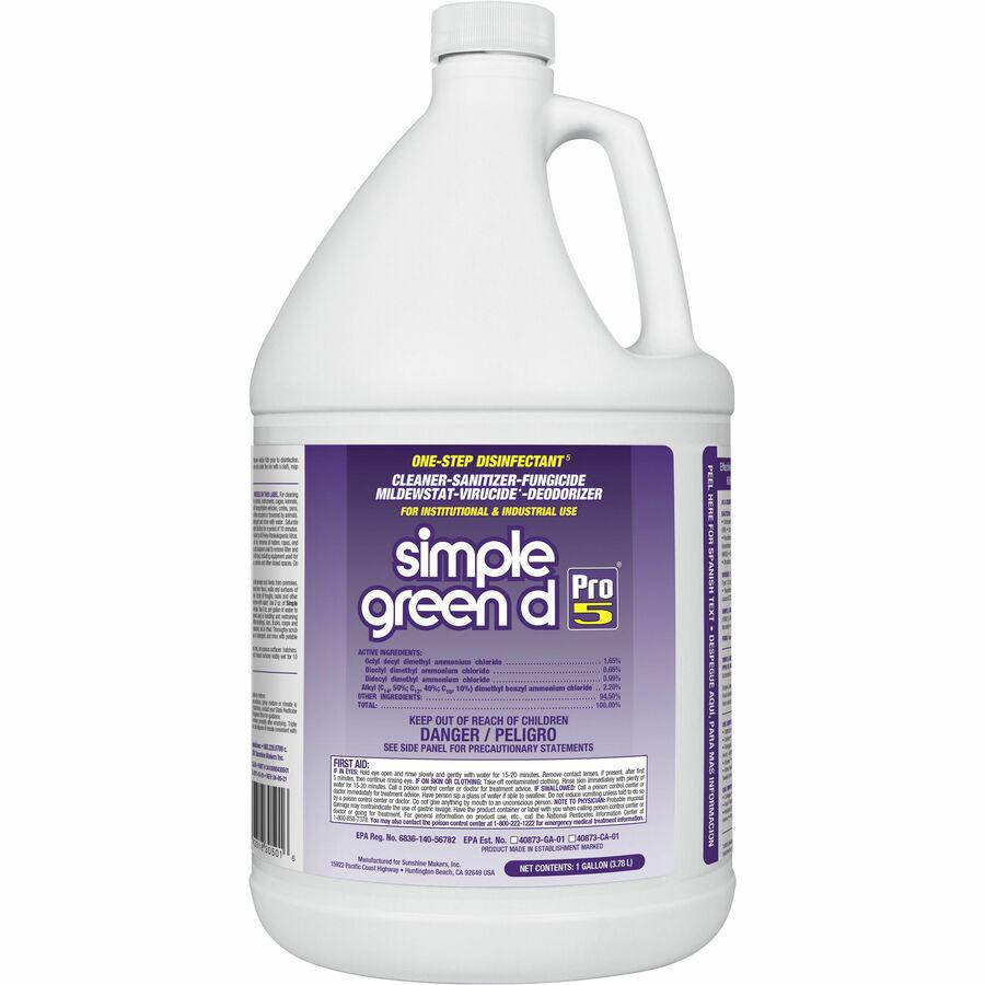 Simple Green D Pro 5 One-Step Disinfectant - Concentrate - 128 fl oz (4 quart) - 4 / Carton - Disinfectant, Unscented, Dye-free - Clear. Picture 4