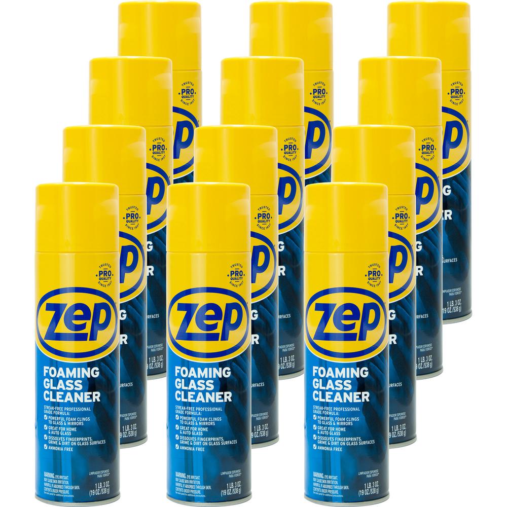 Zep Foaming Glass Cleaner - Foam Spray - 19 fl oz (0.6 quart) - 12 / Carton - Black. Picture 2