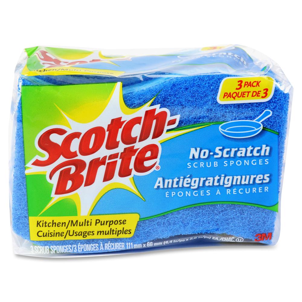 Scotch-Brite No Scratch Scrub Sponges - 2.8" Height x 4.5" Width x 4.5" Length x 590 mil Thickness - 8/Carton - Blue. Picture 6