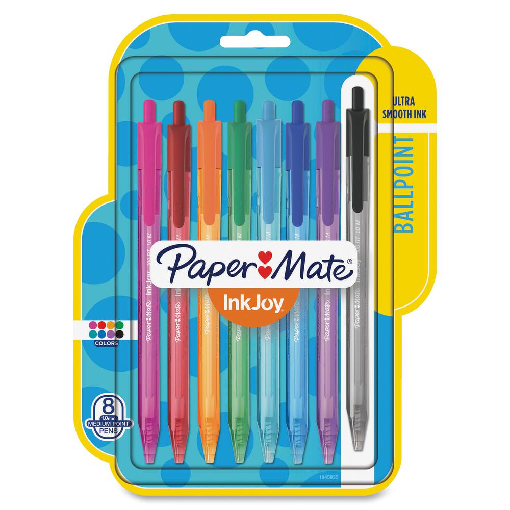 Paper Mate InkJoy 100 RT Pens - Medium Pen Point - 1 mm Pen Point Size - Retractable - Assorted - Translucent Barrel - 8 / Pack. Picture 2