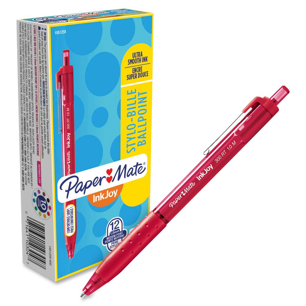 Paper Mate Inkjoy 300 RT Ballpoint Pens - 1 mm Pen Point Size - Retractable - Red - Red Barrel - 1 Dozen. Picture 2