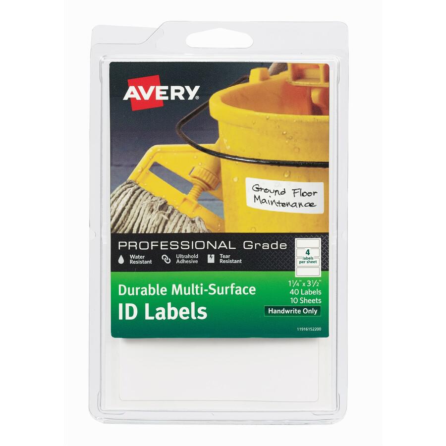 Avery&reg; Durable ID Labels - Permanent Adhesive - Rectangle - White - Film - 4 / Sheet - 10 Total Sheets - 40 Total Label(s) - 40 / Pack - Water Resistant. Picture 4