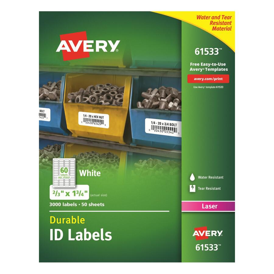 Avery&reg; TrueBlock ID Label - Permanent Adhesive - Rectangle - Laser - White - Film - 60 / Sheet - 50 Total Sheets - 3000 Total Label(s) - 5. Picture 4