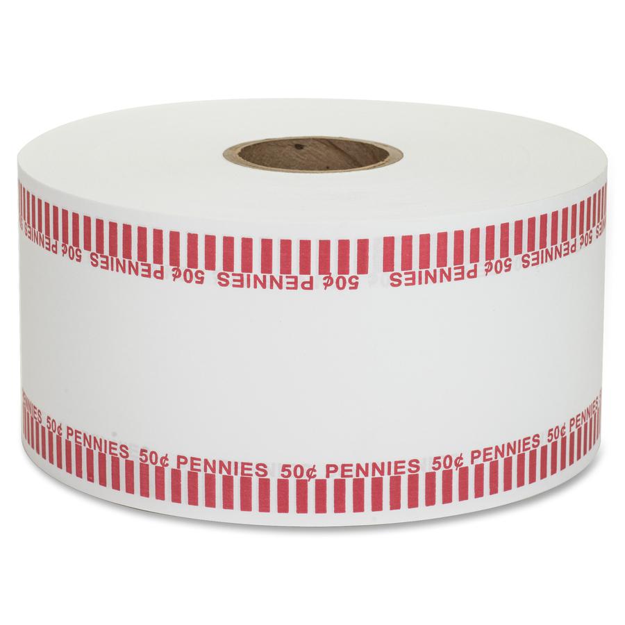 PAP-R Color-coded Coin Machine Wrappers - 1000 ft Length - 1900 Wrap(s)Total $0.50 in 50 Coins of 1¢ Denomination - 15 lb Basis Weight - Kraft - Red, White - 1900 / Roll. Picture 2