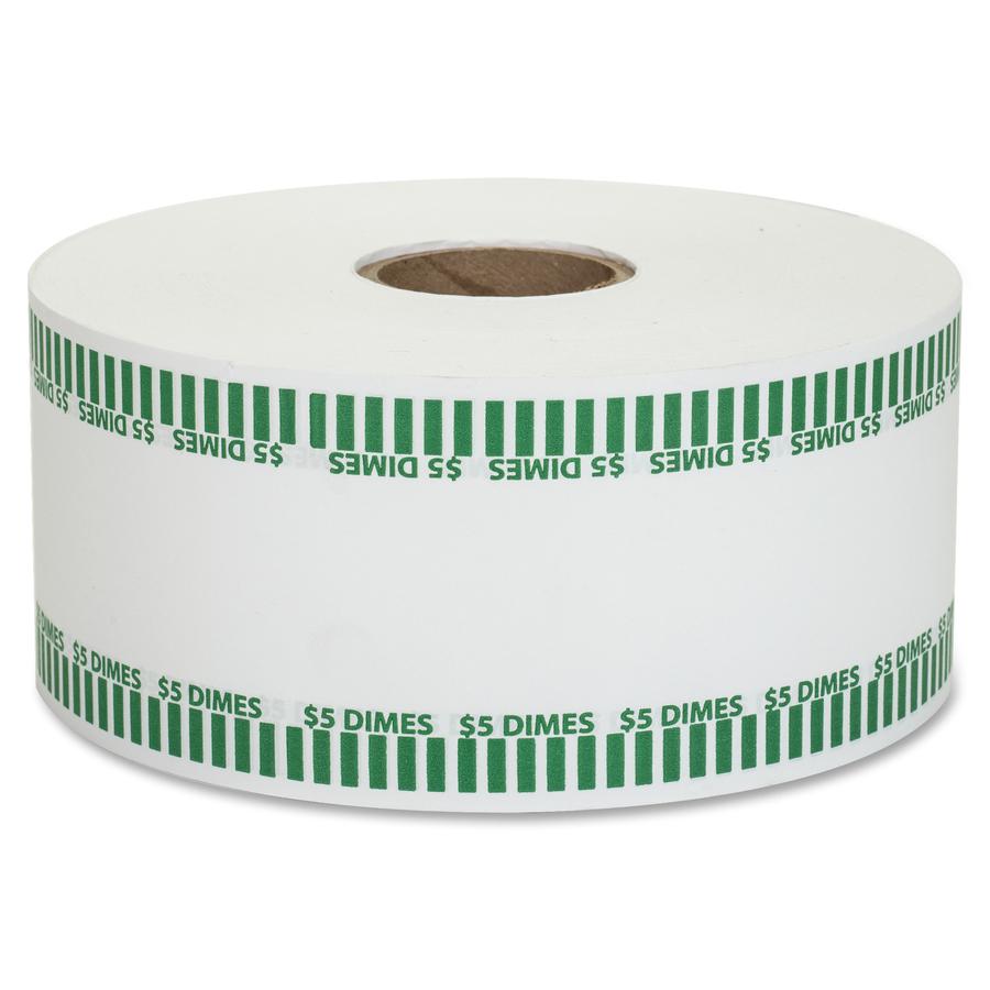 PAP-R Color-coded Coin Machine Wrappers - 1000 ft Length - 1900 Wrap(s)Total $5.0 in 50 Coins of 10¢ Denomination - 15 lb Basis Weight - Kraft - Green, White - 1900 / Roll. Picture 6