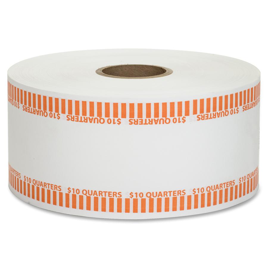 PAP-R Color-coded Coin Machine Wrappers - 1000 ft Length - 1900 Wrap(s)Total $10 in 40 Coins of 25¢ Denomination - 15 lb Basis Weight - Kraft - Orange, White - 1900 / Roll. Picture 3
