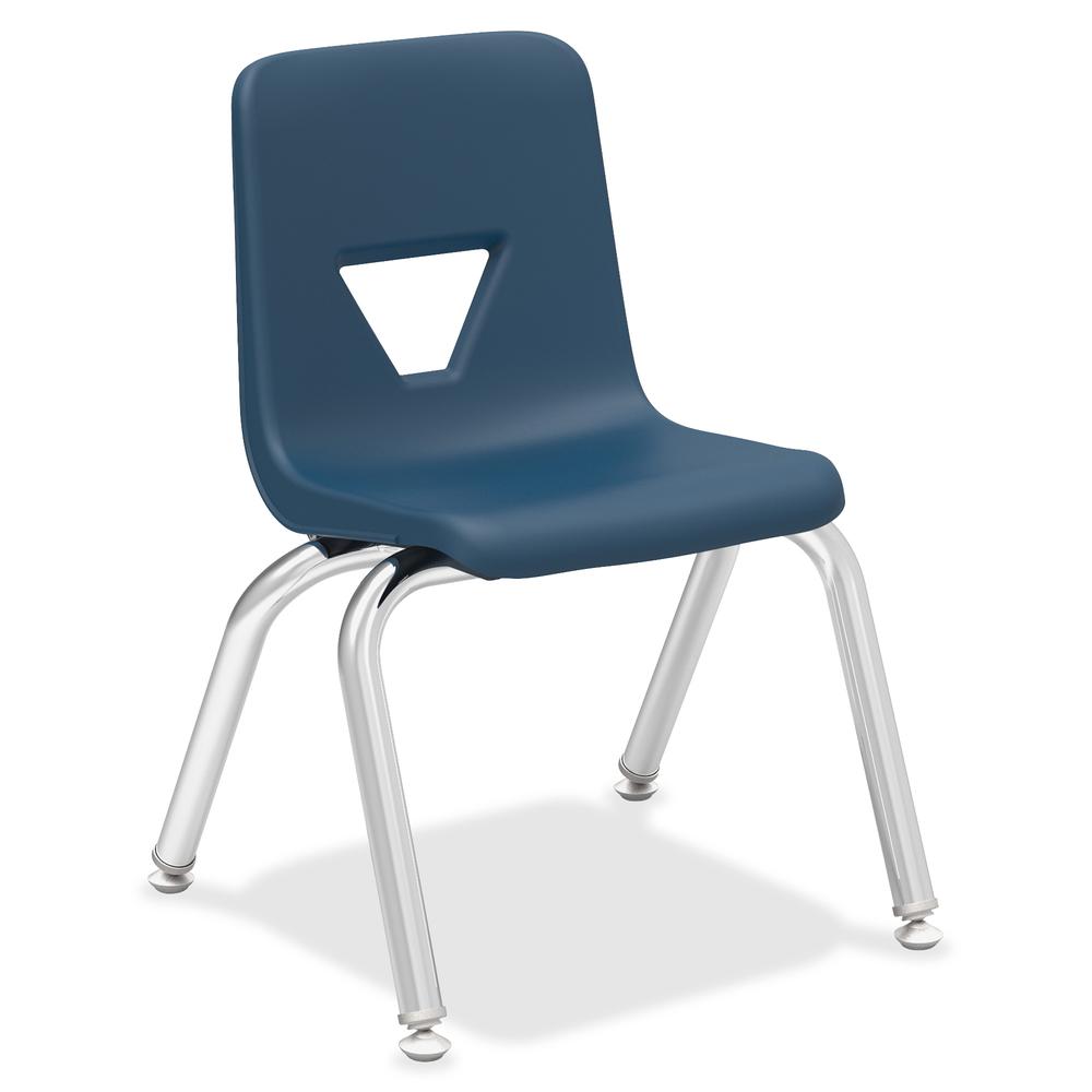 Lorell 12" Seat-height Student Stack Chairs - Four-legged Base - Navy - Polypropylene - 4 / Carton. Picture 2