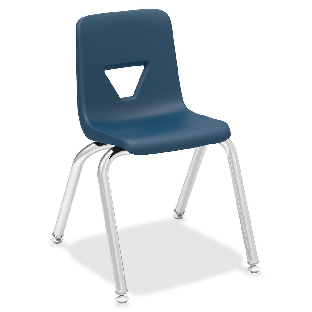 Lorell 14" Seat-height Student Stack Chairs - Four-legged Base - Navy - Polypropylene - 4 / Carton. Picture 2