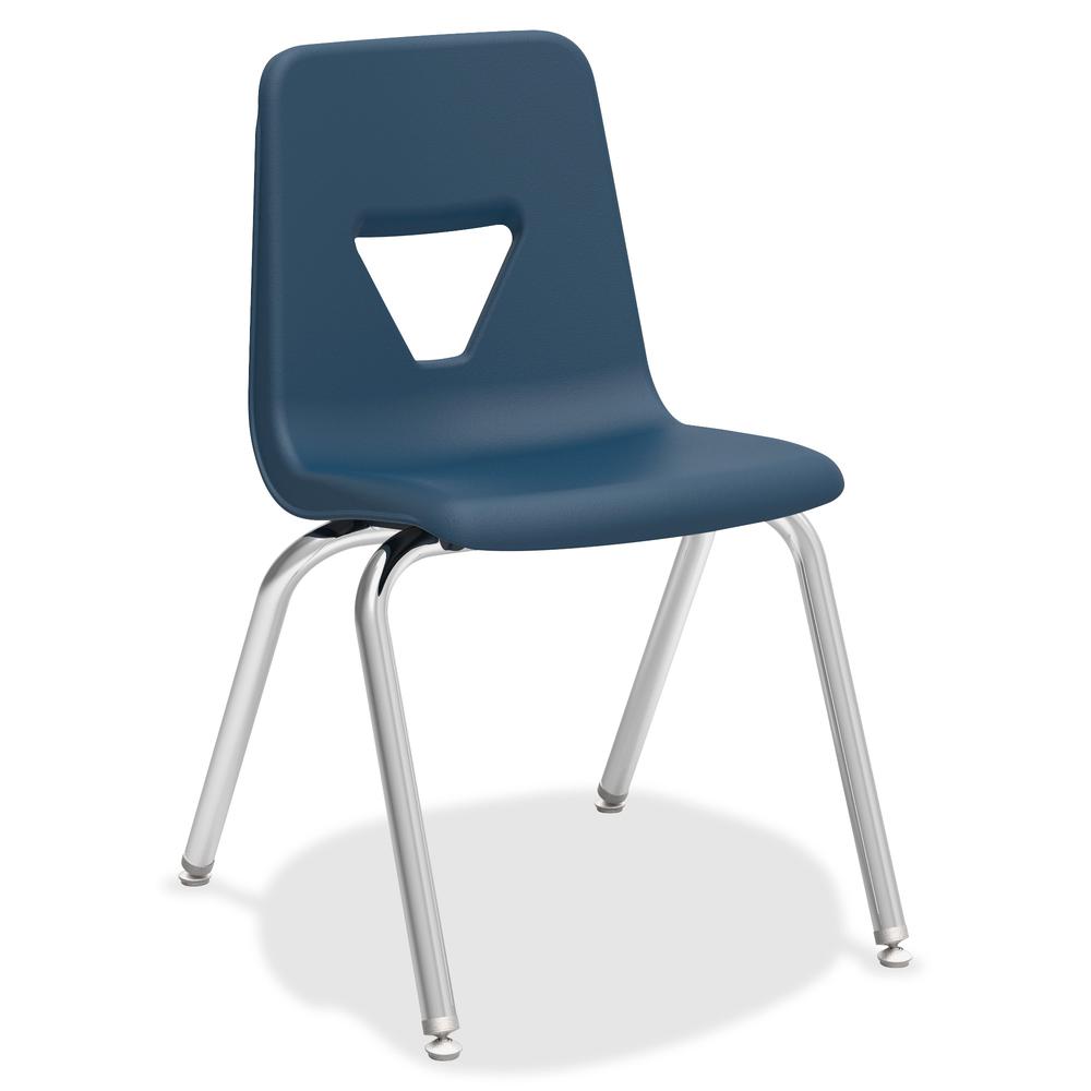 Lorell 18" Seat-height Student Stack Chairs - Four-legged Base - Navy - Polypropylene - 4 / Carton. Picture 3