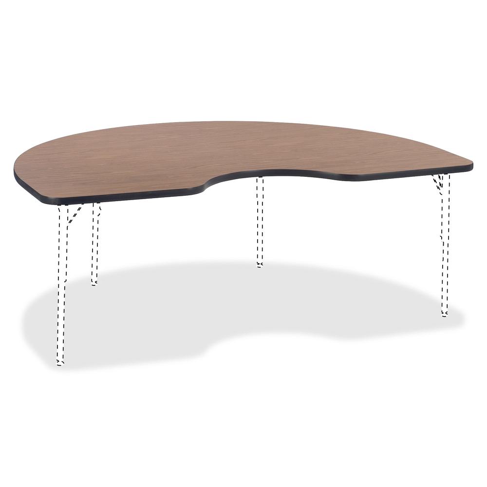 Lorell Medium Oak Kidney Shaped Activity Tabletop - High Pressure Laminate (HPL) Kidney-shaped, Medium Oak Top - 72" Table Top Width x 48" Table Top Depth x 1.13" Table Top Thickness. Picture 3