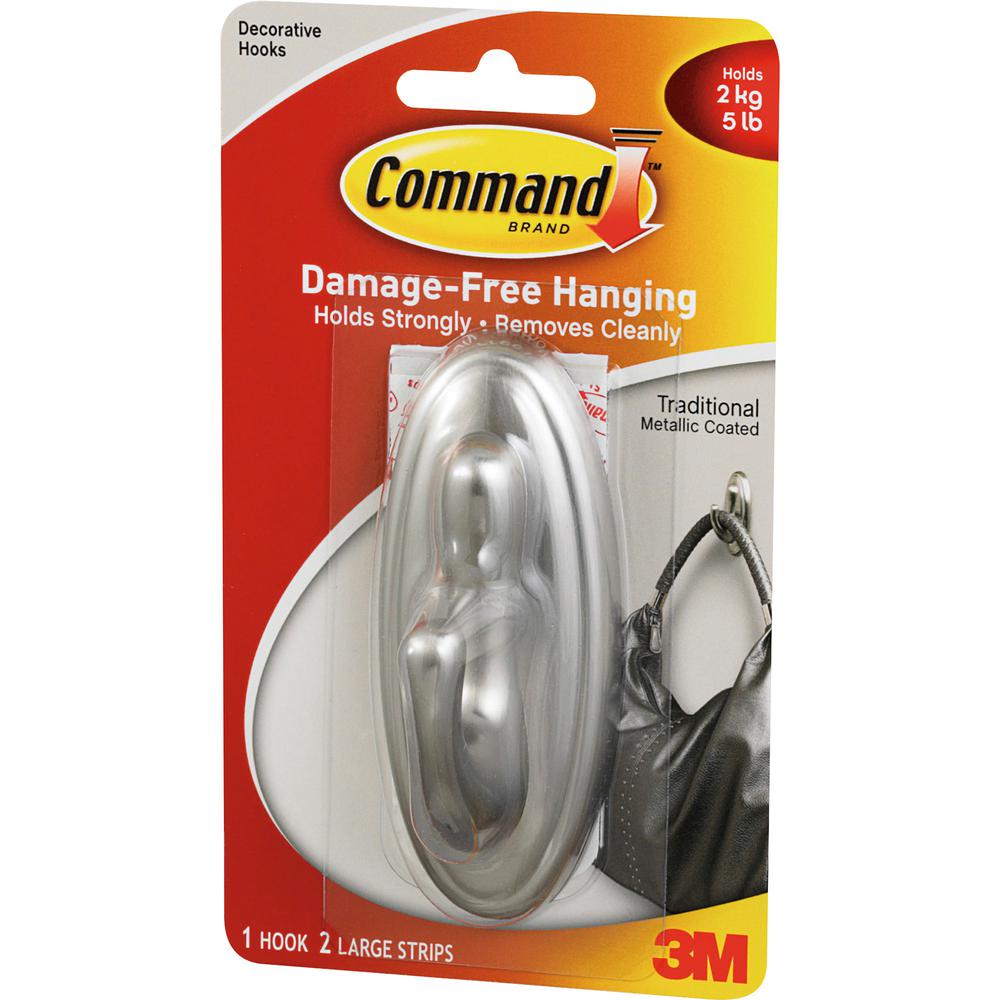 Command Traditional Hook - Large - 5 lb (2.27 kg) Capacity - for Decoration, Indoor - Plastic - Metallic Silver - 1 / Pack. Picture 3