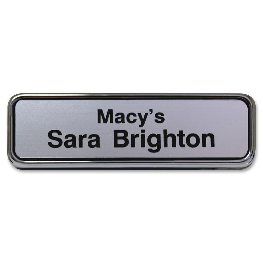 Xstamper Gold Frame Name Badge - 1 Each - 1" Width x 3" Height - Rectangular Shape - Durable - Plastic - Silver. Picture 2