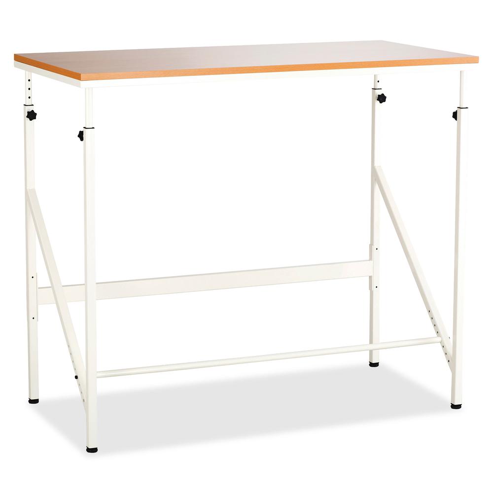 Safco Laminate Tabletop Standing-Height Desk - Melamine Laminate Rectangle, Beech Top - Powder Coated, Cream Base - 48" Table Top Width x 24" Table Top Depth - 50" Height - Assembly Required - White. Picture 2
