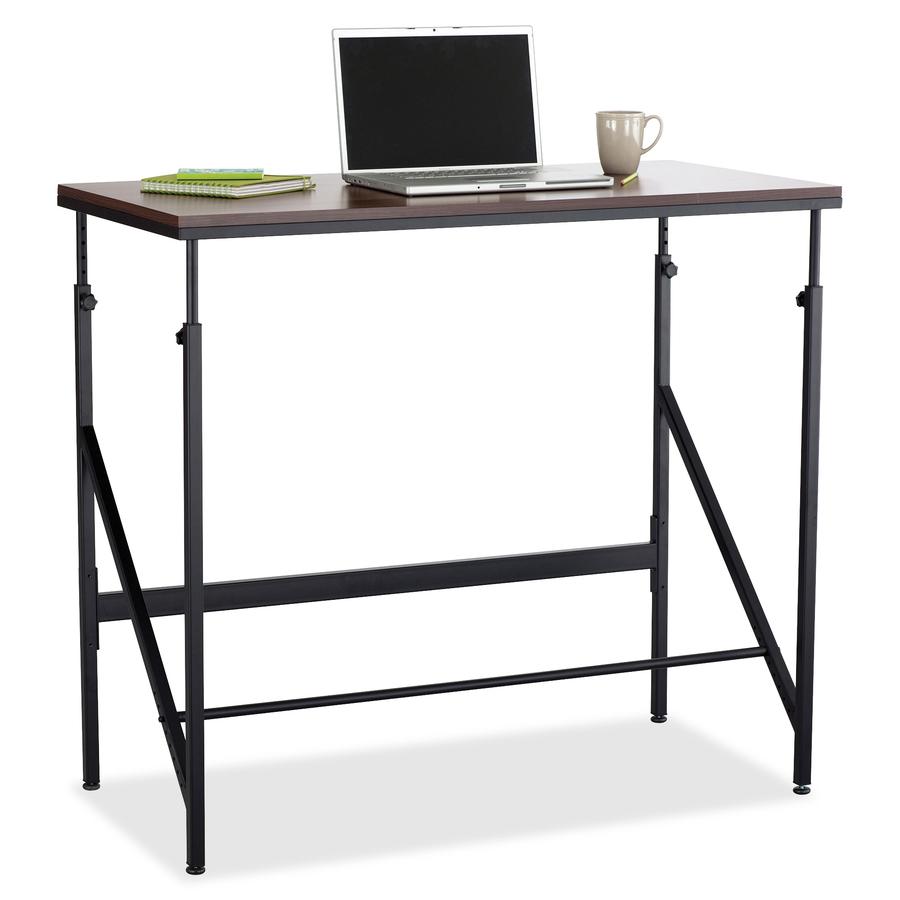 Safco Laminate Tabletop Standing-Height Desk - For - Table TopMelamine Laminate Rectangle, Walnut Top - Powder Coated Base - Adjustable Height - 38" to 50" Adjustment x 48" Table Top Width x 24" Table. Picture 2
