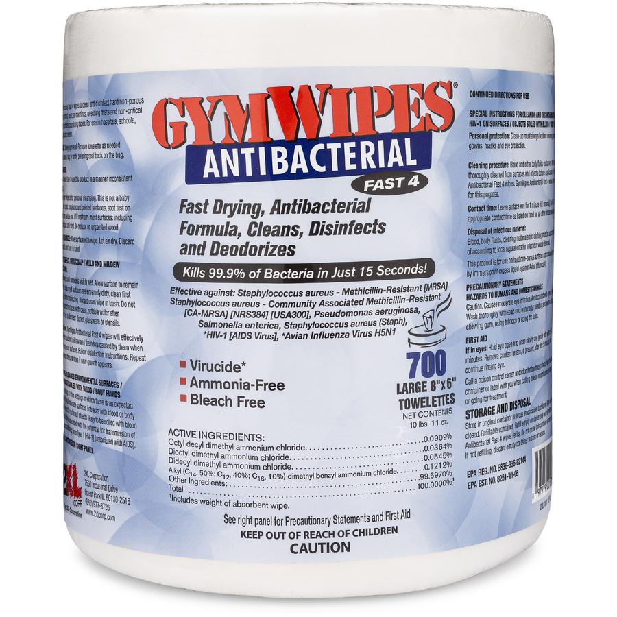 2XL GymWipes Antibacterial Towelettes Bucket Refill - 6" x 8" - White - Alcohol-free, Bleach-free, Disposable, Absorbent, Anti-bacterial, Hygienic, Disinfectant, Phenol-free - For Toilet - 1 Each. Picture 2