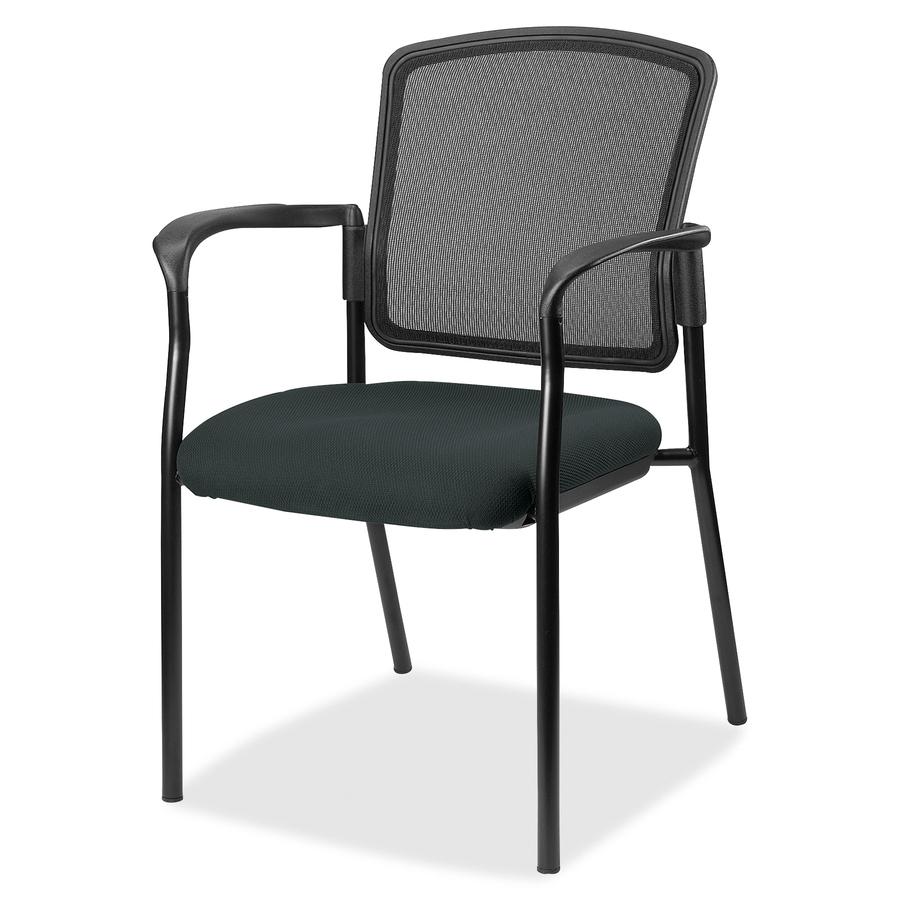 Lorell Stackable Mesh Back Guest Chair - Dillon Black Antimicrobial Vinyl Seat - Black Mesh Back - Black Powder Coated Steel Frame - Four-legged Base - Black - Vinyl - Armrest - 1 Each. Picture 2