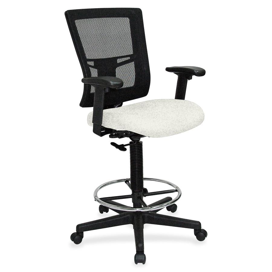 Lorell Mesh Back Drafting Stool - Fabric Seat - Black Frame - Snow - 1 Each. Picture 2
