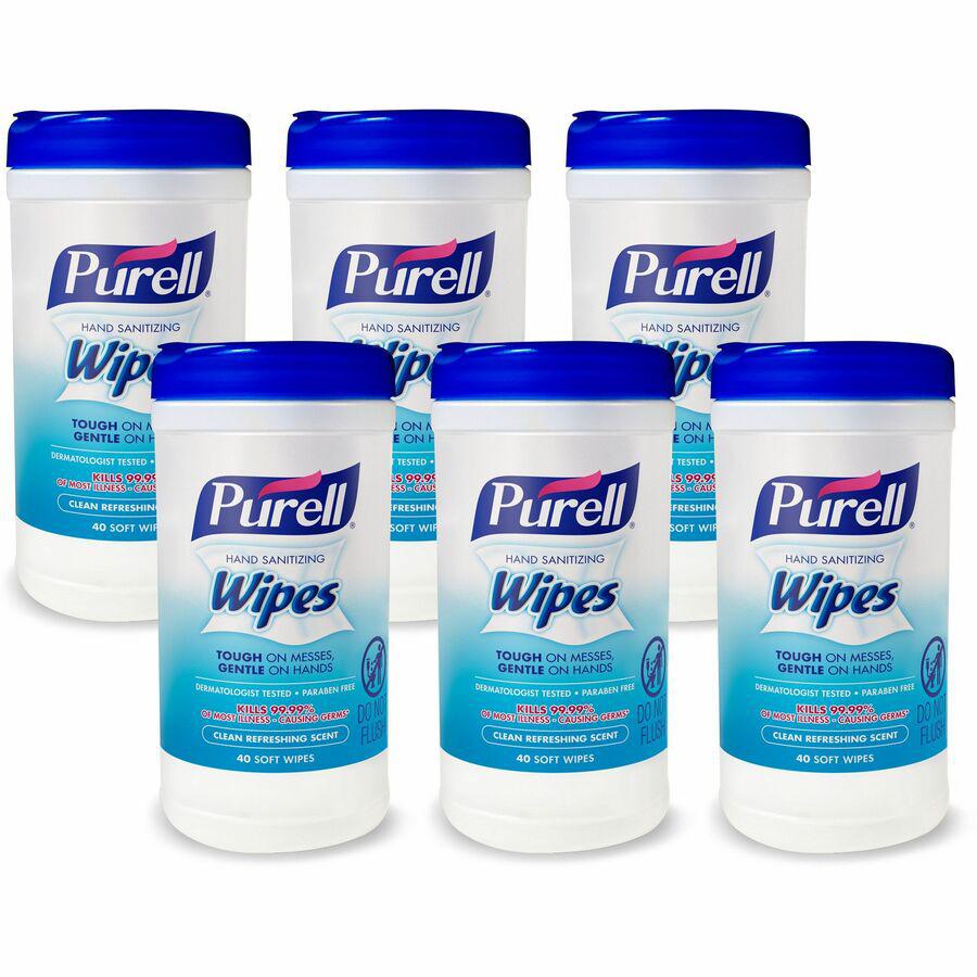 PURELL&reg; Clean Scent Hand Sanitizing Wipes - Clean - White - Durable, Alcohol-free - For Hand, Multi Surface - 40 Per Canister - 6 / Carton. Picture 5