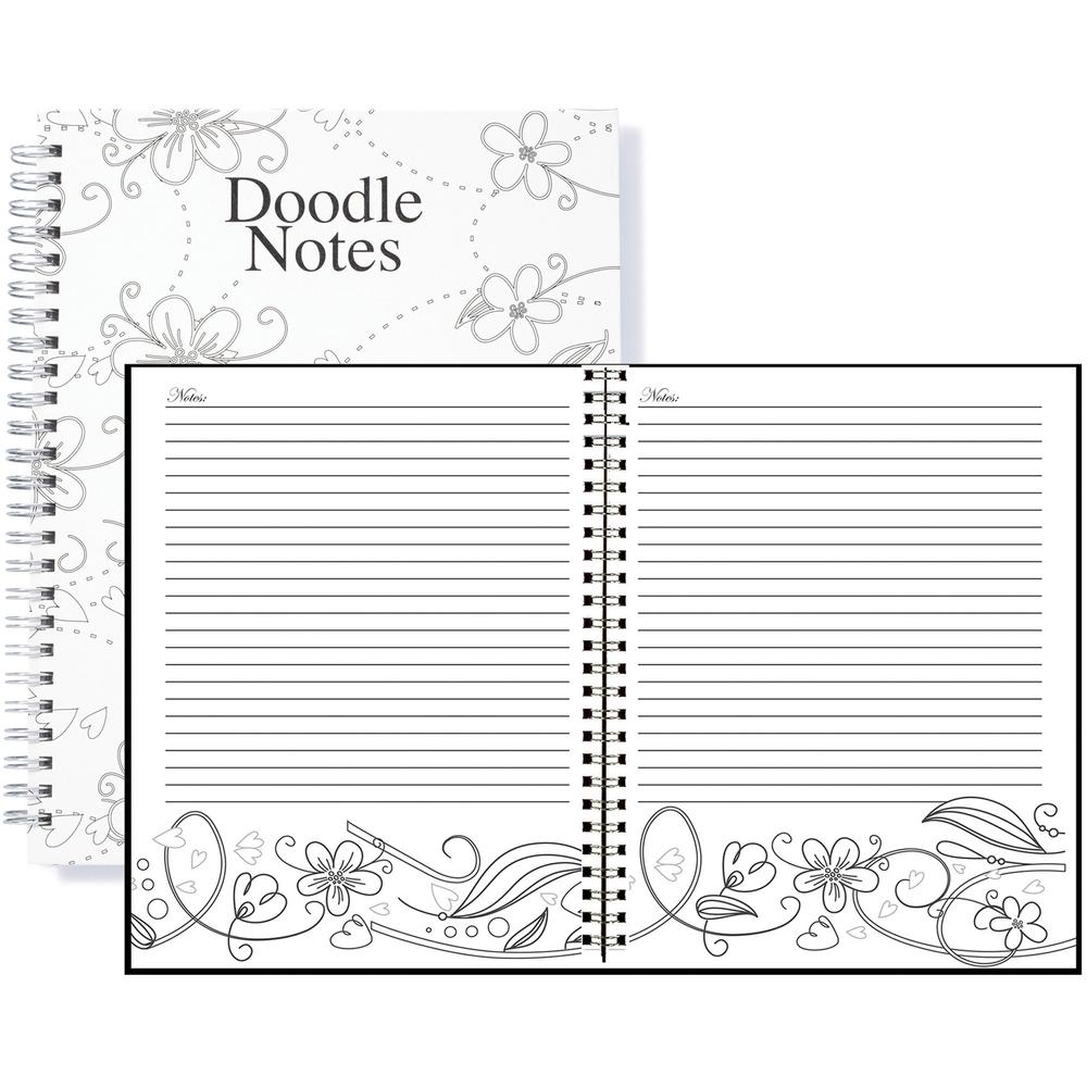 House of Doolittle Doodle Notes Spiral Notebook - 111 Pages - Spiral Bound - 7" x 9" - Black & White Flower Cover - Hard Cover - Recycled - 1 Each. Picture 2