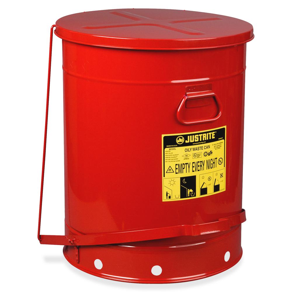 Justrite Just Rite 21-Gallon Oily Waste Can - 21 gal Capacity - Round - Foot Pedal, Rugged, Rust Resistant, Durable, Powder Coated, Chemical Resistant, Moisture Resistant - 23.5" Height x 18.4" Diamet. Picture 3