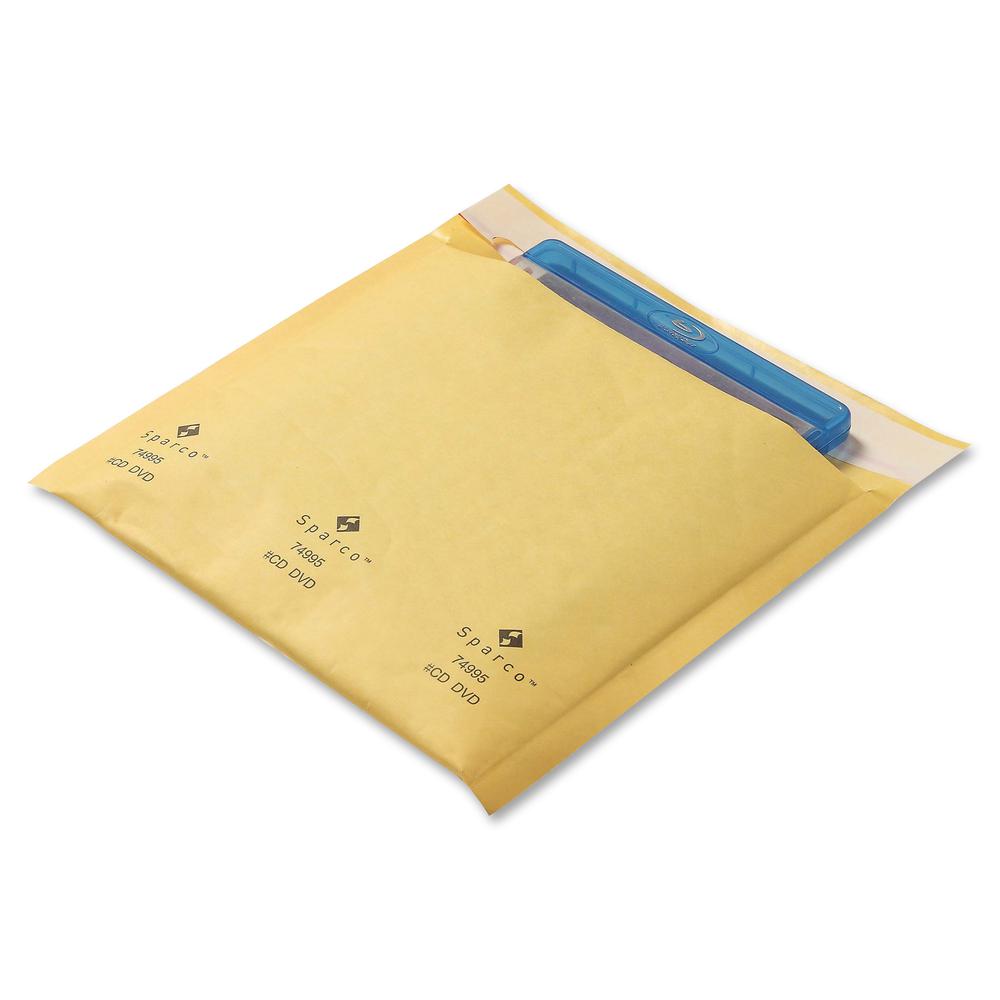Sparco CD/DVD Cushioned Mailers - Multipurpose - 7 1/4" Width x 8" Length - Self-sealing - Kraft - 25 / Pack - Gold. Picture 2