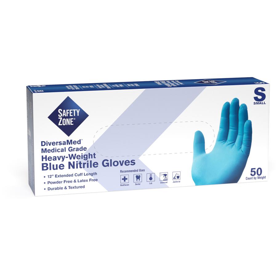 Safety Zone 12" Powder Free Blue Nitrile Gloves - Small Size - Blue - Comfortable, Allergen-free, Silicone-free, Latex-free, Textured - For Cleaning, Dishwashing, Medical, Food, Janitorial Use, Painti. Picture 2
