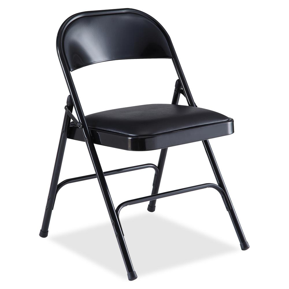 Lorell Padded Seat Folding Chairs - Vinyl Seat - Powder Coated Steel Frame - 4 / Carton. Picture 2