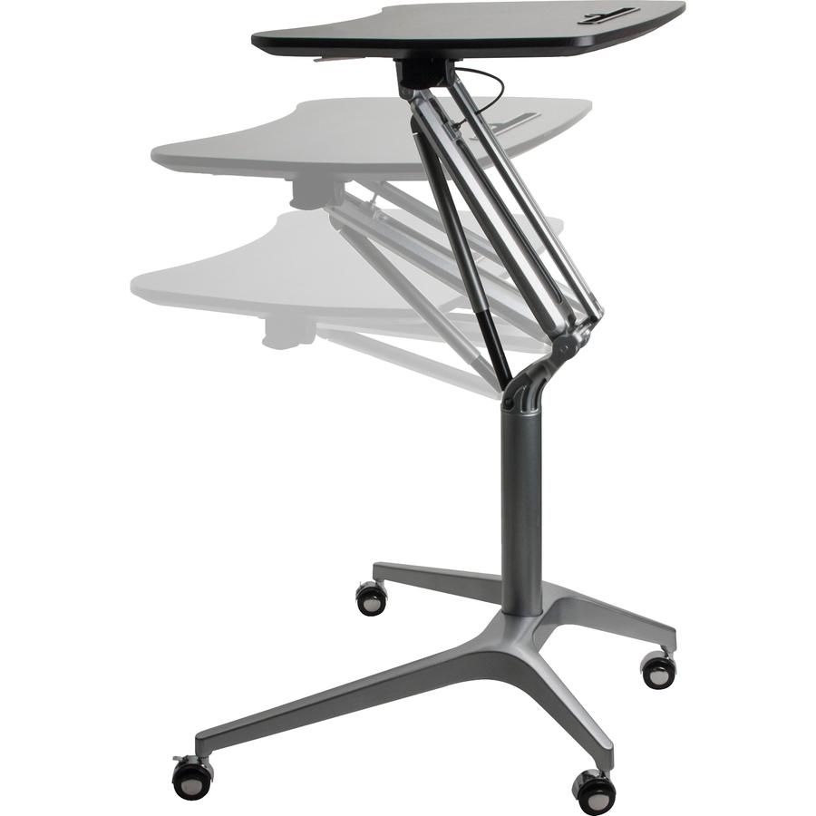 Lorell Gas Lift Height-Adjustable Mobile Desk - Black Rectangle Top - Powder Coated Base - Adjustable Height - 28.70" to 40.90" Adjustment x 28.25" Table Top Width x 18.75" Table Top Depth - 41" Heigh. Picture 8