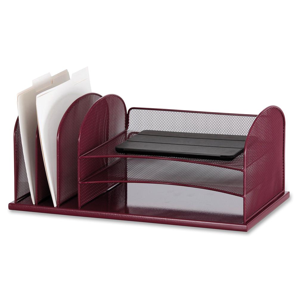 Safco Onyx 3 Tray/3 Upright Section Desk Organizer - 8.3" Height x 19.5" Width x 11.5" Depth - Desktop - Wine - Steel - 1 Each. Picture 2