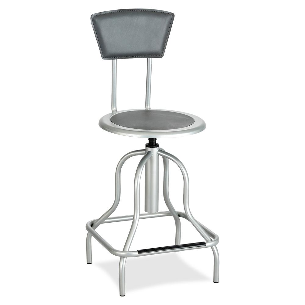 Safco Diesel Series High Base Stool with Back - Silver Leather, Steel Seat - Silver Leather Back - Silver Steel Frame - 1 Each. Picture 2