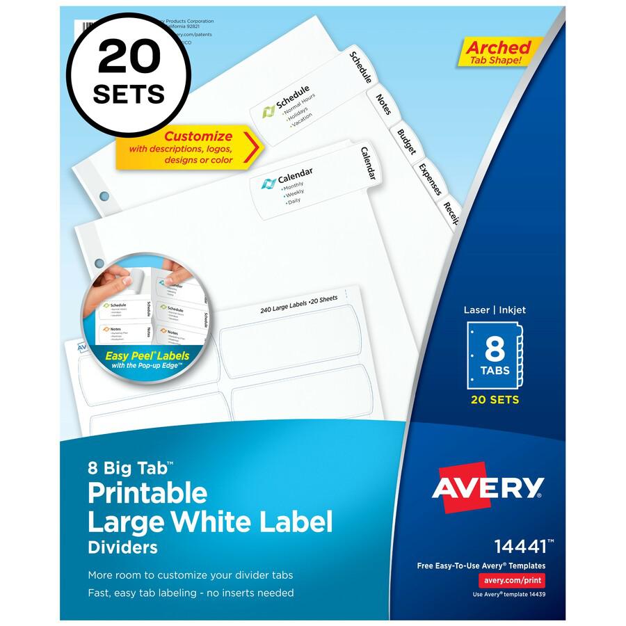 Avery&reg; Big Tab Printable Large White Dividers with Easy Peel, 8 Tabs - 160 x Divider(s) - 8 - 8 Tab(s)/Set - 8.5" Divider Width x 11" Divider Length - 3 Hole Punched - White Paper Divider - White . Picture 4