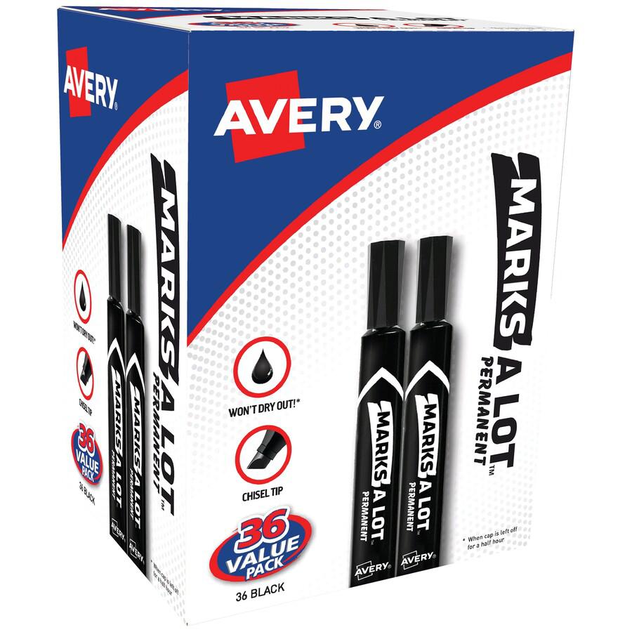 Avery&reg; Marks A Lot Permanent Markers - Large Desk-Style Size - 4.7625 mm Marker Point Size - Chisel Marker Point Style - Black - 36 / Box. Picture 2