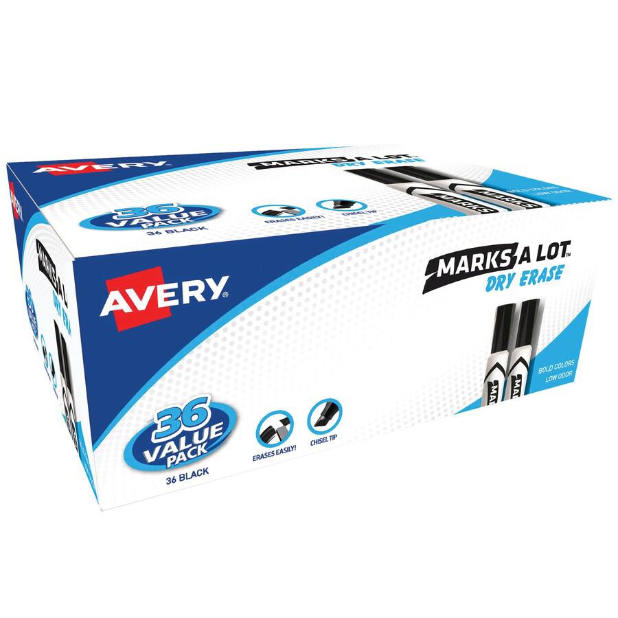 Avery&reg; Marks A Lot Desk-Style Dry-Erase Markers - 4.7625 mm Marker Point Size - Chisel Marker Point Style - Black - 36 / Box. Picture 2