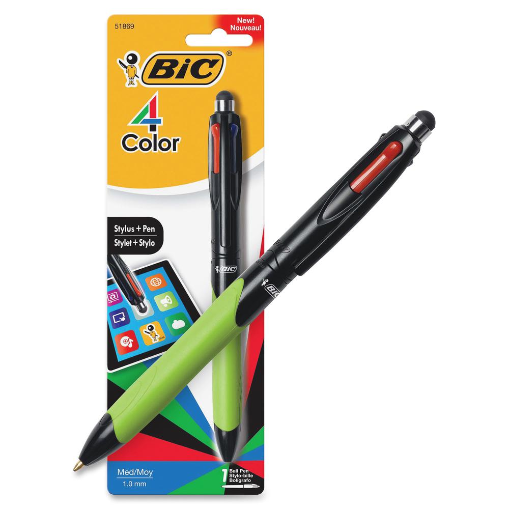 BIC 4 Color Stylus Plus Pen - 1 mm Pen Point Size - Refillable - Retractable - Blue, Black, Red, Green - 1 / Pack. Picture 2