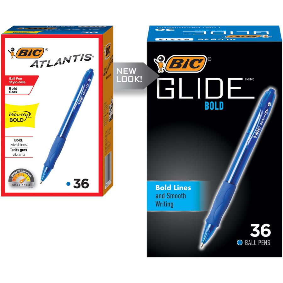 BIC Glide Bold - Bold Pen Point - 1.6 mm Pen Point Size - Refillable - Retractable - Blue - Blue Barrel - Tungsten Carbide Tip - 36 / Box. Picture 2