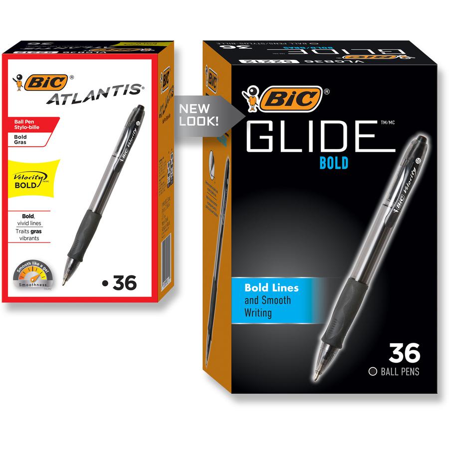 BIC Glide Bold - Bold Pen Point - 1.6 mm Pen Point Size - Refillable - Retractable - Black - Black Barrel - Tungsten Carbide Tip - 36 / Box. Picture 2