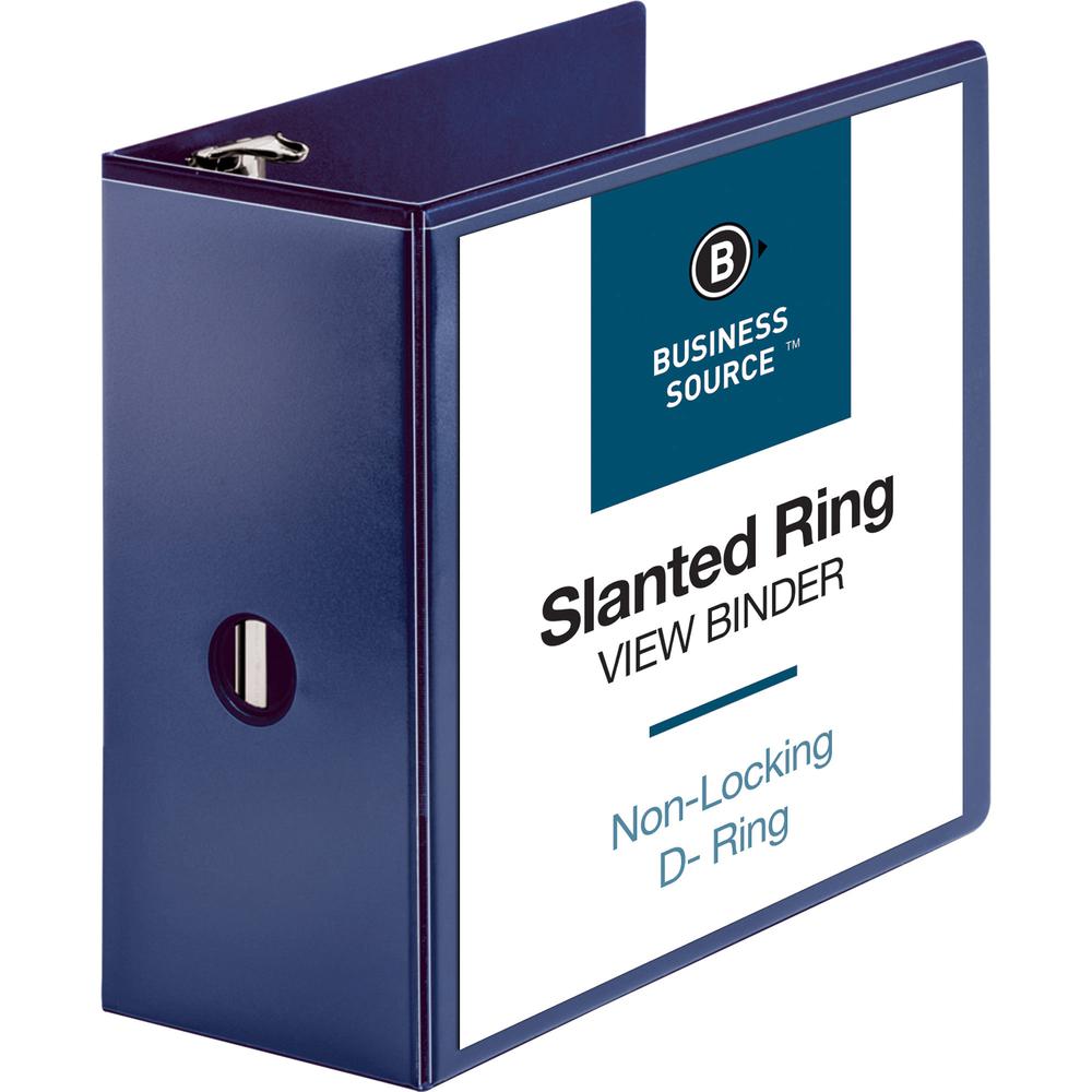 Business Source D-Ring View Binder - 5" Binder Capacity - Slant D-Ring Fastener(s) - Internal Pocket(s) - Navy - Clear Overlay, Labeling Area, Lay Flat, Pocket - 1 Each. Picture 7