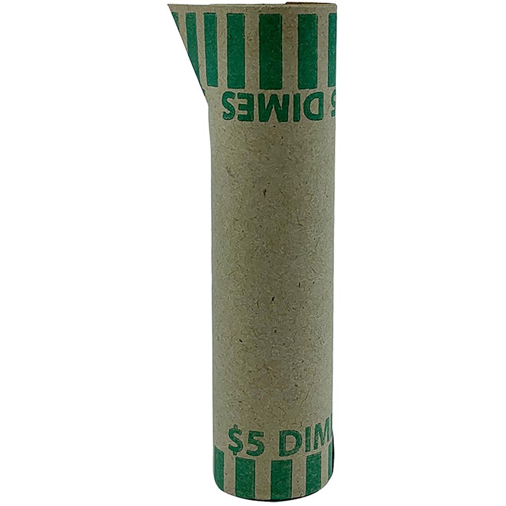 PAP-R Tubular Coin Wrap - 10¢ Denomination - Durable, Burst Resistant, Crimped, Pre-formed - 57 lb Basis Weight - Paper - Green - 1000 / Box. Picture 4