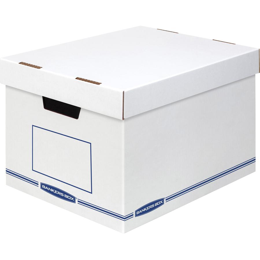 Bankers Box Organizers Storage Boxes - External Dimensions: 12.8" Width x 16.5" Depth x 10.5" Height - Medium Duty - Single/Double Wall - Stackable - White, Blue - For Storage - Recycled - 12 / Carton. Picture 4